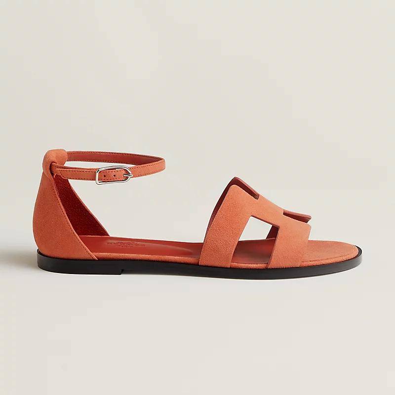 Giày Hermes Santorini Sandal Nữ Cam Đen